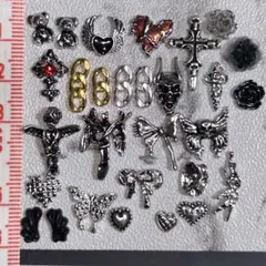ネイルパーツ シルバー メタル ハート 十字架 骸骨 チェーン