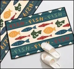 滑り止め付き マット キッチン 魚柄 浴室 40×60 玄関 ラグ