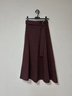 秋冬/アシンメトリーロングスカート リングベルト付き(あずき色)