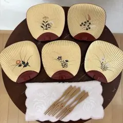 金沢金箔工芸 うちわ型 銘々皿 5客セット 和皿 菓子皿 茶托 茶道具 和風
