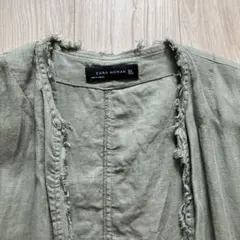 ZARA WOMAN リネンロングカーディガン オリーブグリーン　S