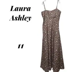 【ローラアシュレイ】フラワープリントキャミワンピース ブラウン 11号