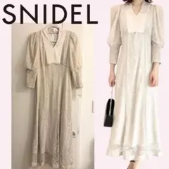 SNIDEL 新品未使用パフスリーブレースドレスSサイズ