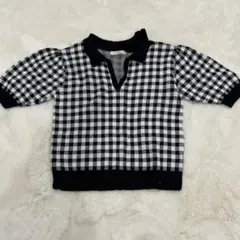 チェック柄 半袖ニット