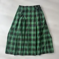 GU グリーンチェック プリーツスカート Ｌ