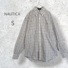 【NAUTICA】　ノバチェック　長袖シャツ　ボタンダウン　胸ロゴ刺繍　Sのサムネイル