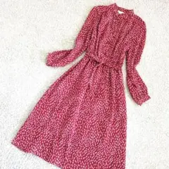 Vintage 総柄 ワンピース M 赤 膝丈 クラシカル レトロ古着