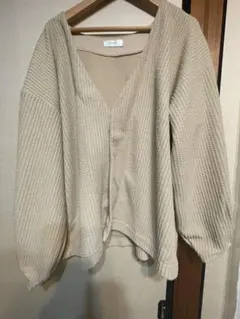 しまむらyumi ベージュ リブ編み Vネックカーディガン