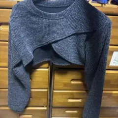 ダークグレー クロップドニット 長袖