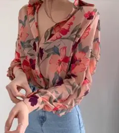 オシャレトップス レディース 長袖 長袖シャツ　人気 花柄シフォンブラウス