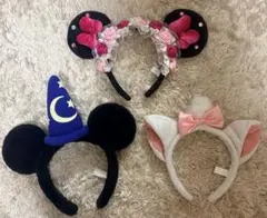 ディズニーカチューシャ3点セット　ミニー薔薇　ミッキー　マリーちゃん
