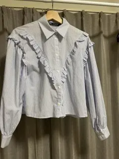 ZARA ストライプ フリル 長袖シャツ