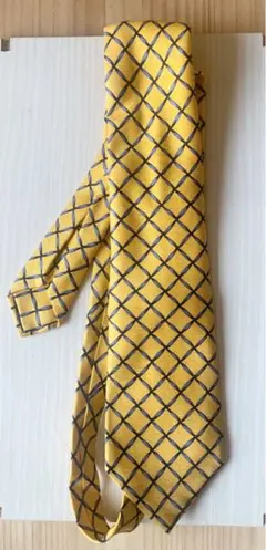 美品 BULGARI シルクネクタイ イエロー×ブルー格子柄 高級ブランド