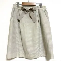 【ナチュラルビューティベーシック】ボーダー柄 膝丈　スカート フレア ベルト　M