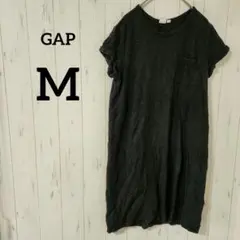 GAP【M】 黒 半袖 ひざ丈ワンピース　ポケット付　カジュアルスタイル