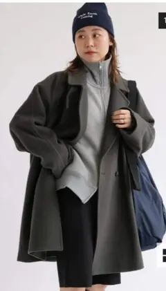 ★本日までの出品★尾州ウールモッサWブレストハーフコート　グレー　36