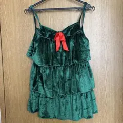 グリーン フリル ノースリーブワンピース　クリスマス