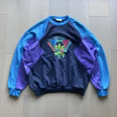 90s ビンテージ adidas スウェットシャツ マルチカラー 万国旗
