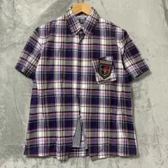 【L1903】 PPFM Y2K スカルチェックシャツ サイズL パープルのサムネイル