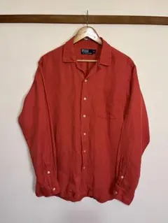 【激レア】90s Ralph Lauren サーモンピンク シルクリネンシャツ