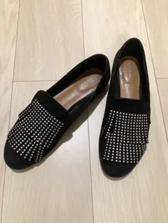 ZARA 黒スエードスタッズフラットシューズ