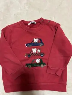 familiar 赤 車とクマ刺繍 トレーナー 90