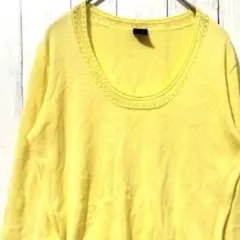 ギャップGAPニットセーターイエロー黄色S綿100%春ニットラウンドネック長袖