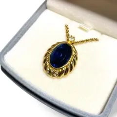 美品　Christian Dior ゴールド　ブルー　ネックレス　オーバル型