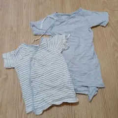 【育児工房】オーガニックベビー肌着 半袖 グレー ストライプ 2枚セット