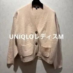 UNIQLO スフレヤーンVネックショートカーディガン　レディスM ピンク