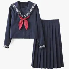 Aculldo セーラー服 ネイビー 紺色 長袖 スカート 3点セット コスプレ