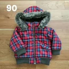ベビー ジャンパー ダウンジャケット アウター 90★フード付き チェック柄