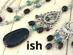 【A165】ishラピス平ドロップ・ブルーサンドストーンネックレス＆ピアス