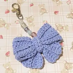 ハンドメイド 編み物 リボンチャーム キーホルダー 推し活 かぎ針編み