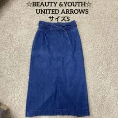 セール！♡BEAUTY &YOUTH ウエストリボン付きデニムタイトスカート♡Sのサムネイル