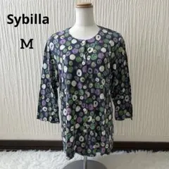シビラSybilla カーディガン 七分袖　M モダール混 ドット水玉ネイビーのサムネイル