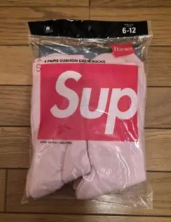 Hanes Supreme 4ペア クルーソックス 6-12 ピンク