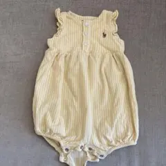 Ralph Laurenラルフローレン刺繍入り黄色ストライプロンパース6m 70