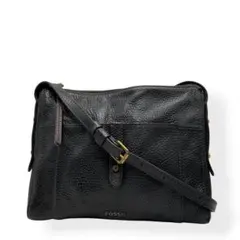 美品　FOSSIL フォッシル　ショルダーバッグ　ブラック　レザー　シボ革のサムネイル