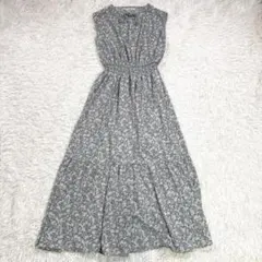美品 レイカズン ロング ワンピース ノースリーブ 小花柄 グレー フリー