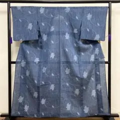 唐花文様 本場小千谷縮 麻 ガード加工 夏着物 夏紬のサムネイル