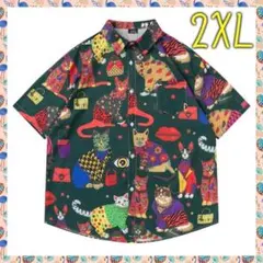 896　ヴィンテージ風　半袖シャツ　2XL　オリジナルキャット　プリント