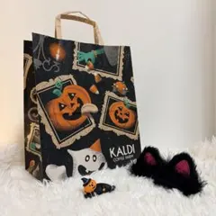 ハロウィン3点セット KALDIショップ袋 黒猫耳ピン フィギュア【USED】