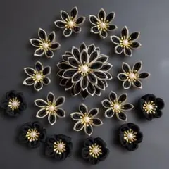 つまみ細工お花のパーツ　半くす 二重剣つまみ　二重剣つまみ　丸つまみ 黒