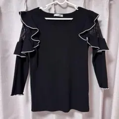 INGNI フリルースリブ7分袖TOPS トップス ブラック 黒