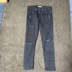 ダークグレー スキニーデニム ダメージ加工