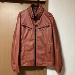 オレンジ レザー風ジャケット L