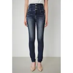 【azul by moussy】ハイウエストスキニーデニム ダークブルー