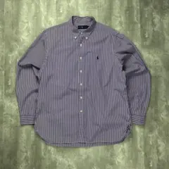 ラルフローレン 刺繍ロゴ 長袖 BDシャツ ストライプ 紫白 XL 6304
