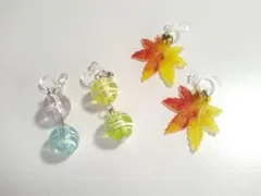 ハンドメイド ノンホールピアス イヤリング ヨーヨー もみじ 夏 秋